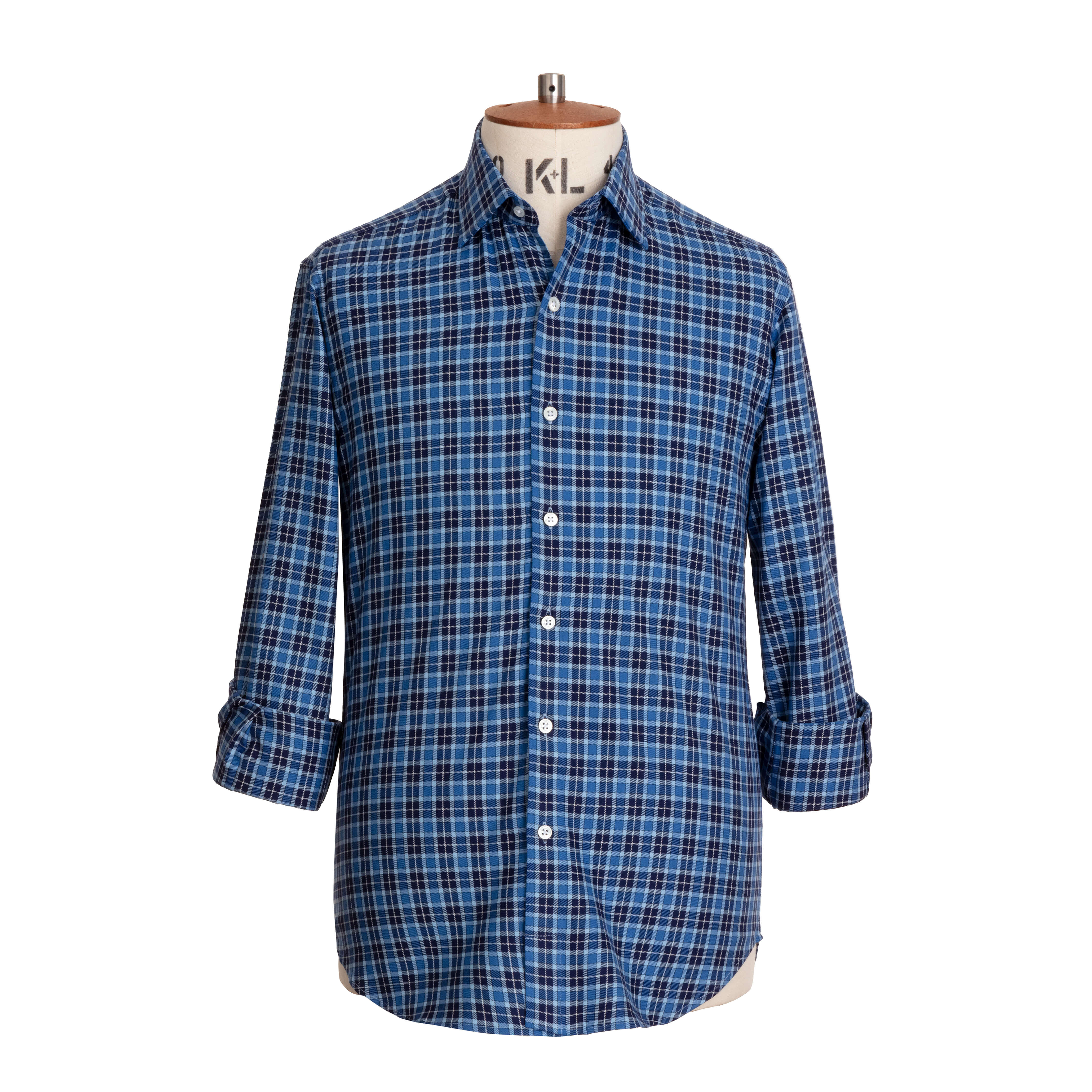 Navy/Sky Tartan Brushed Cotton Shirt