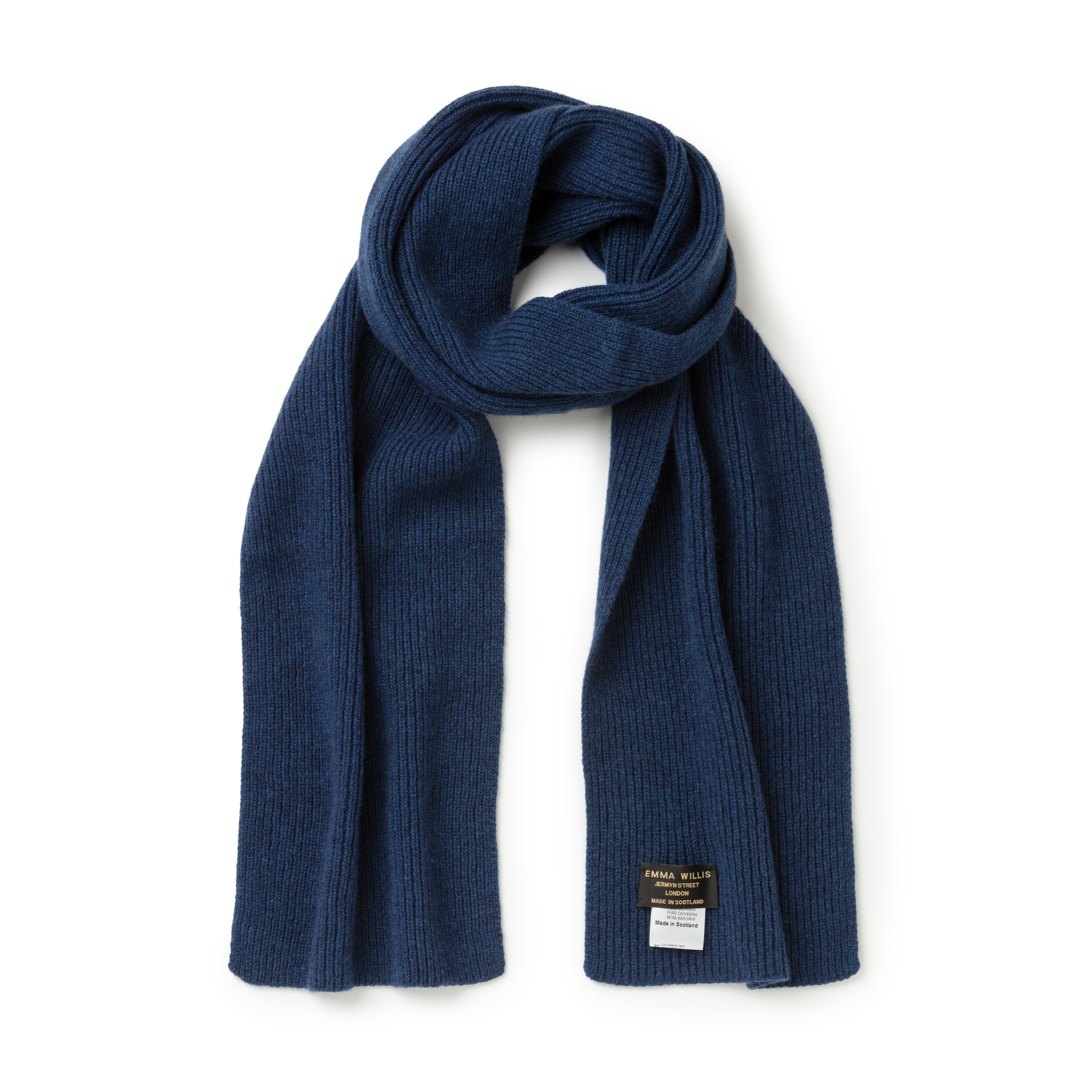 Blue Melange Ribbed Cashmere Scarf