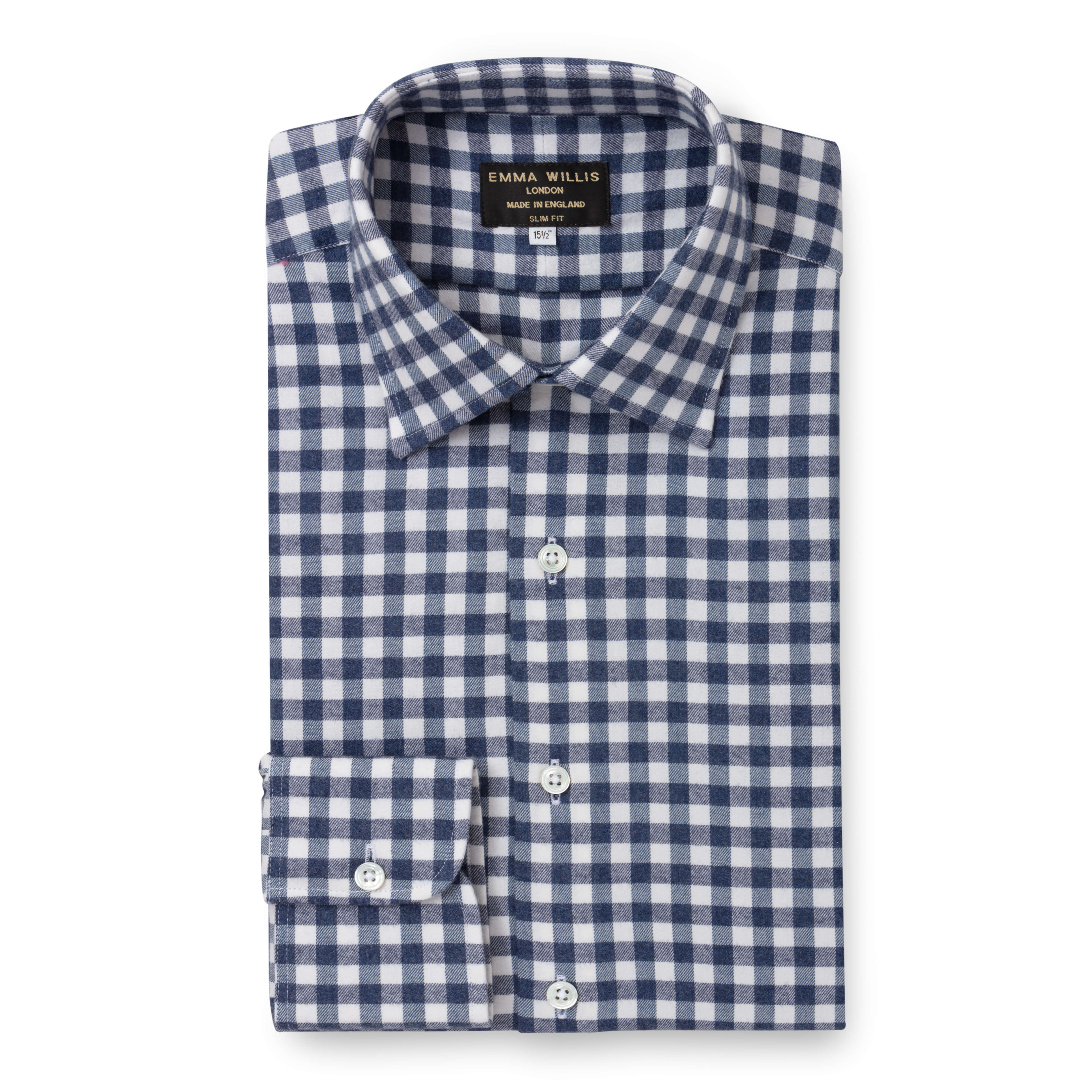 Navy Bold Gingham Brushed Cotton Shirt