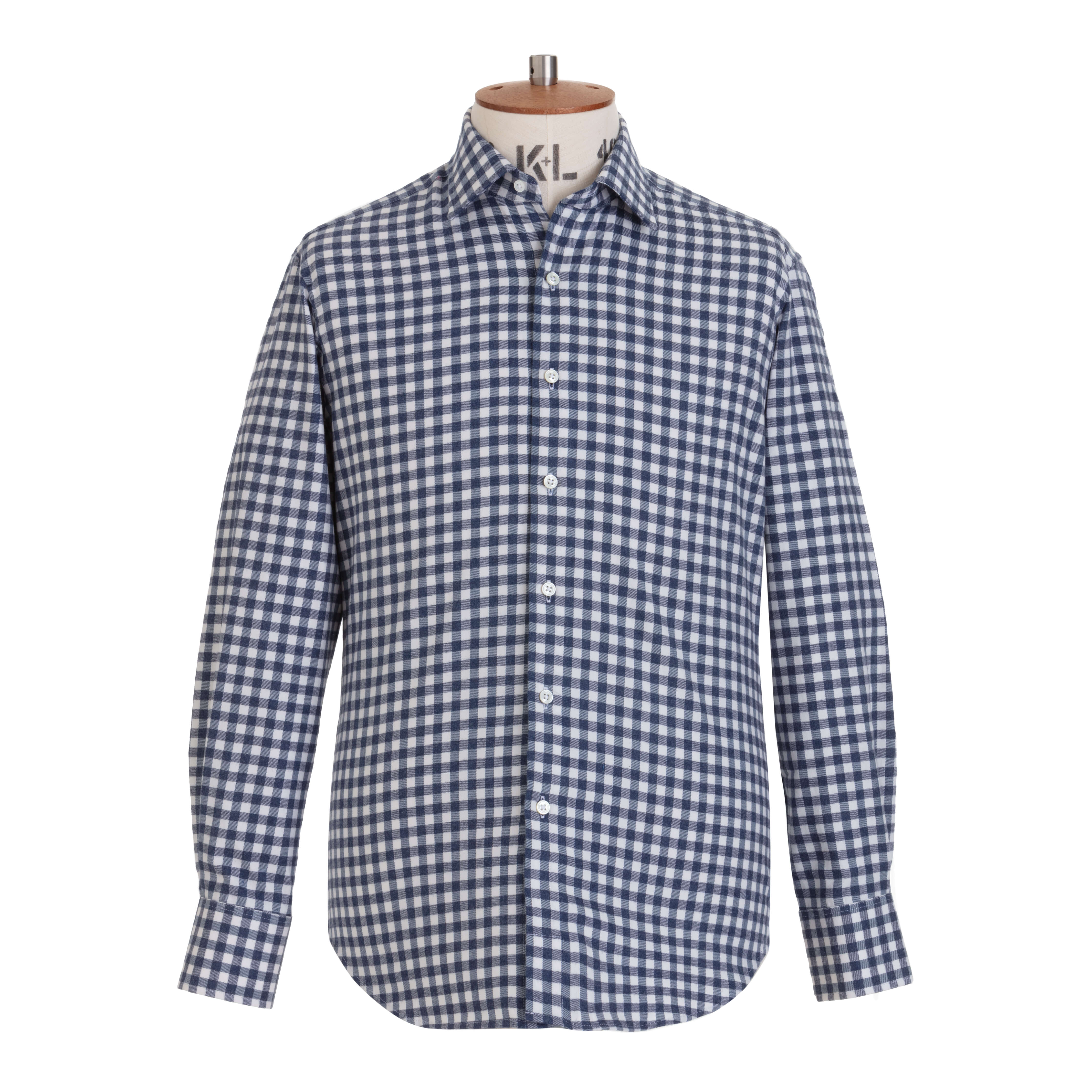 Navy Bold Gingham Brushed Cotton Shirt