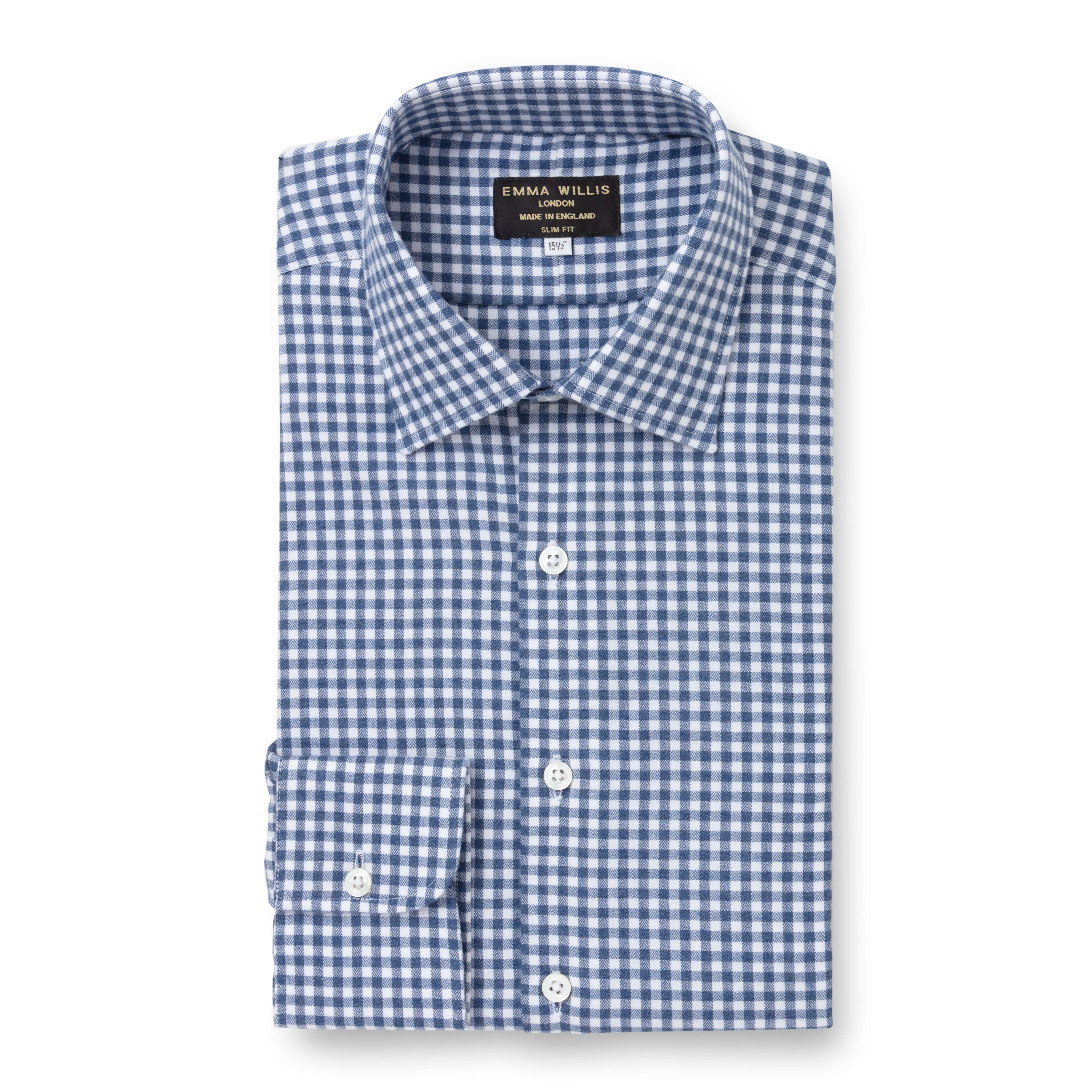 Navy Gingham Brushed Cotton Shirt