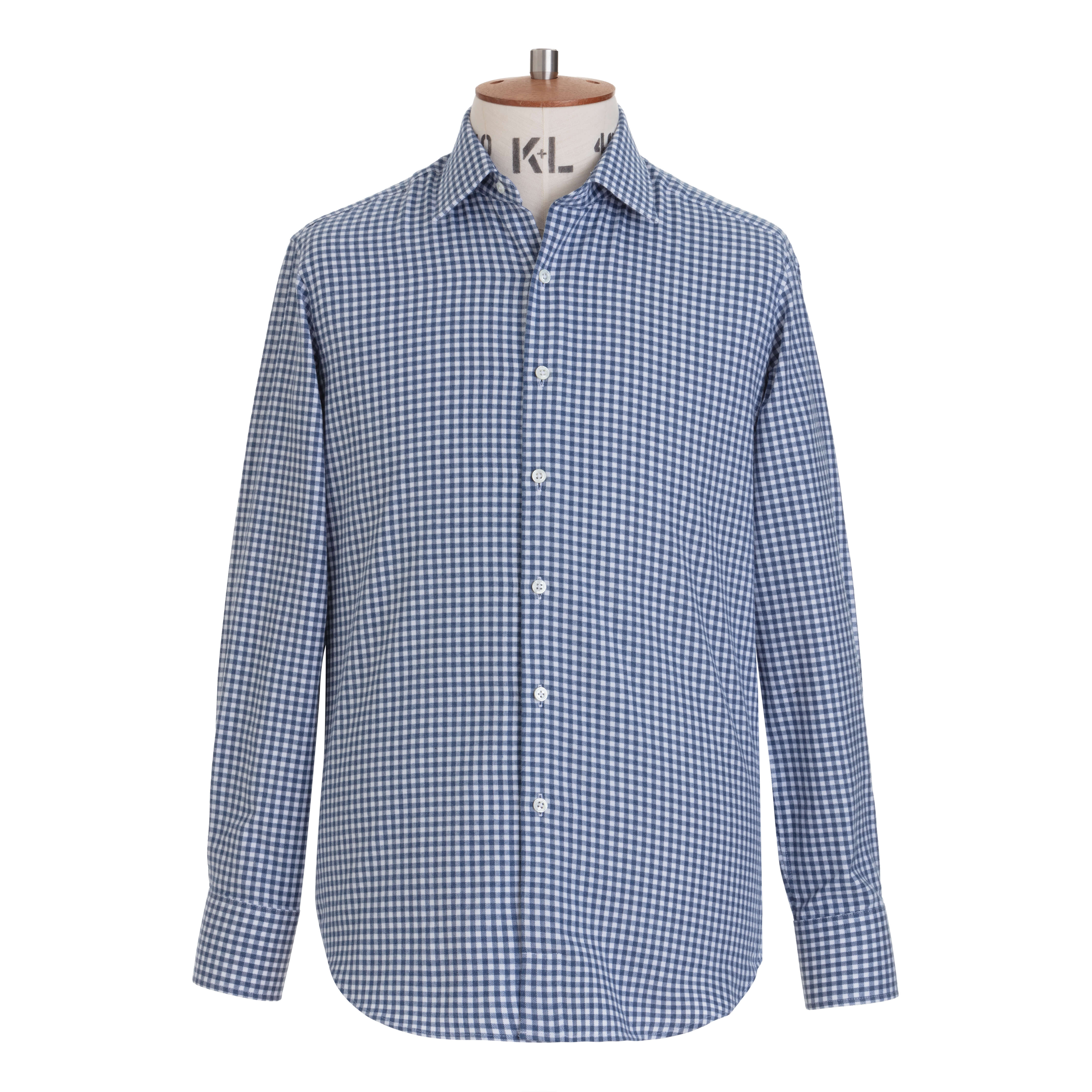 Navy Gingham Brushed Cotton Shirt