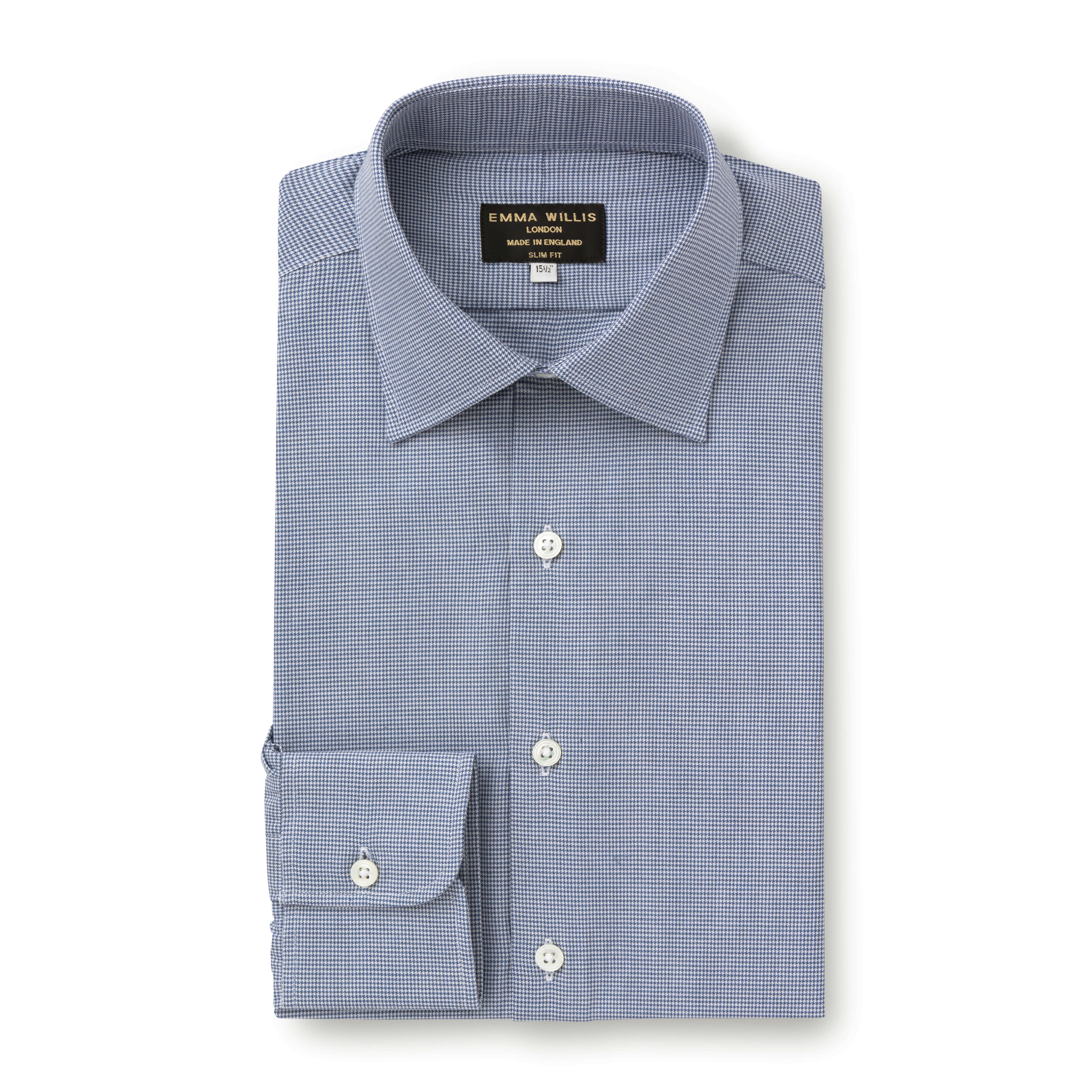 Navy Houndstooth Brushed Cotton Shirt