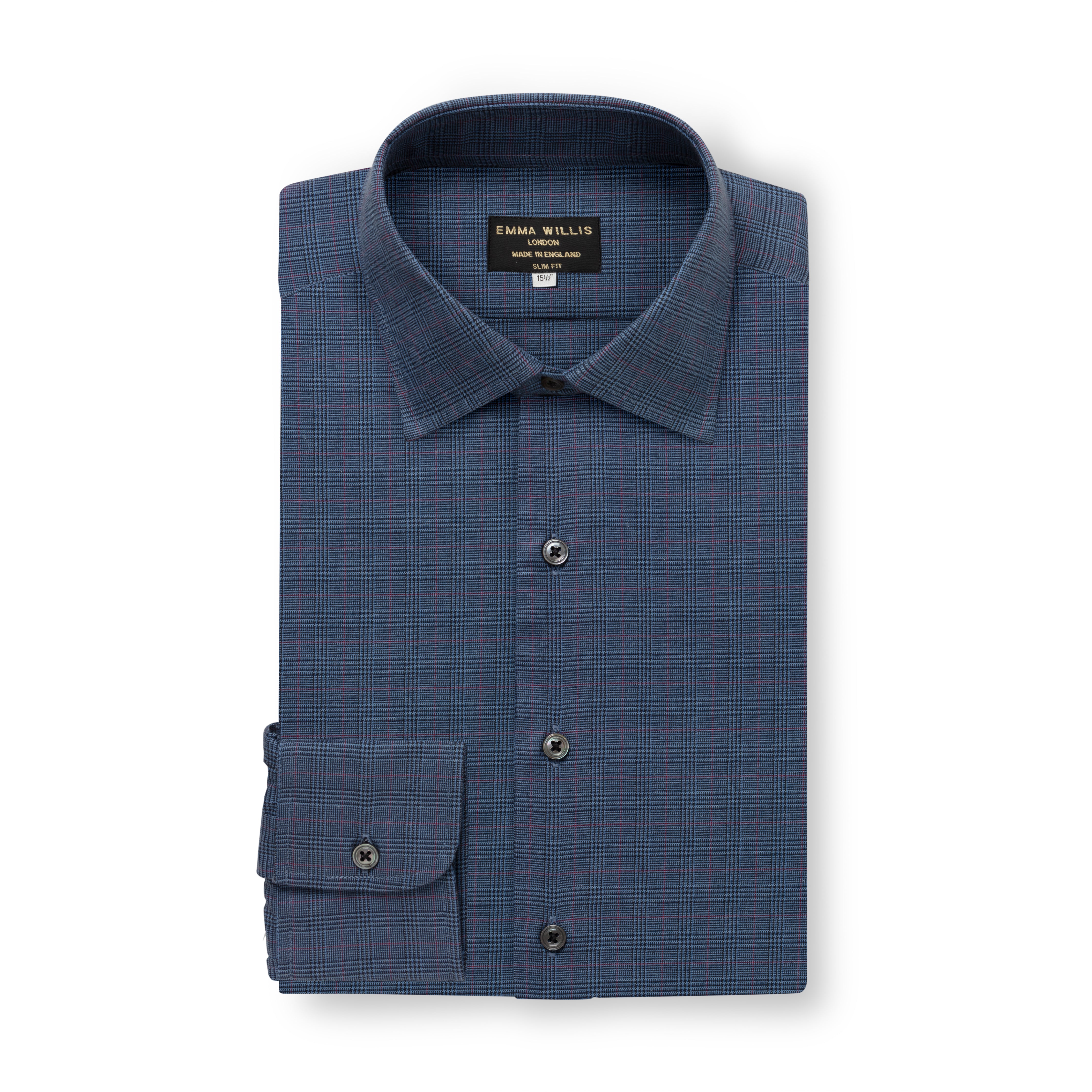 Royal Blue Prince of Wales Check Brushed Cotton Shirt