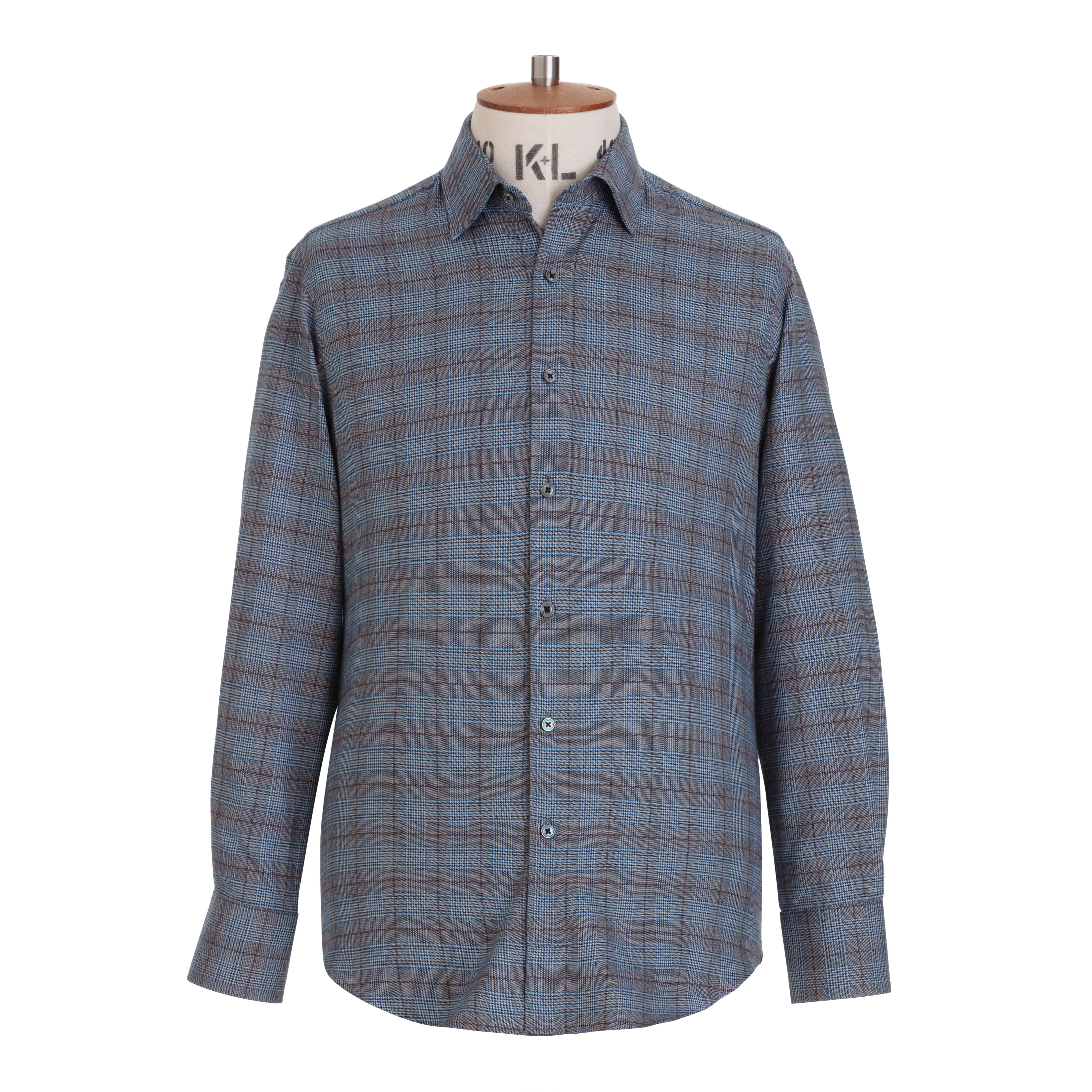 Sky/Cinnamon Tartan Brushed Cotton Shirt