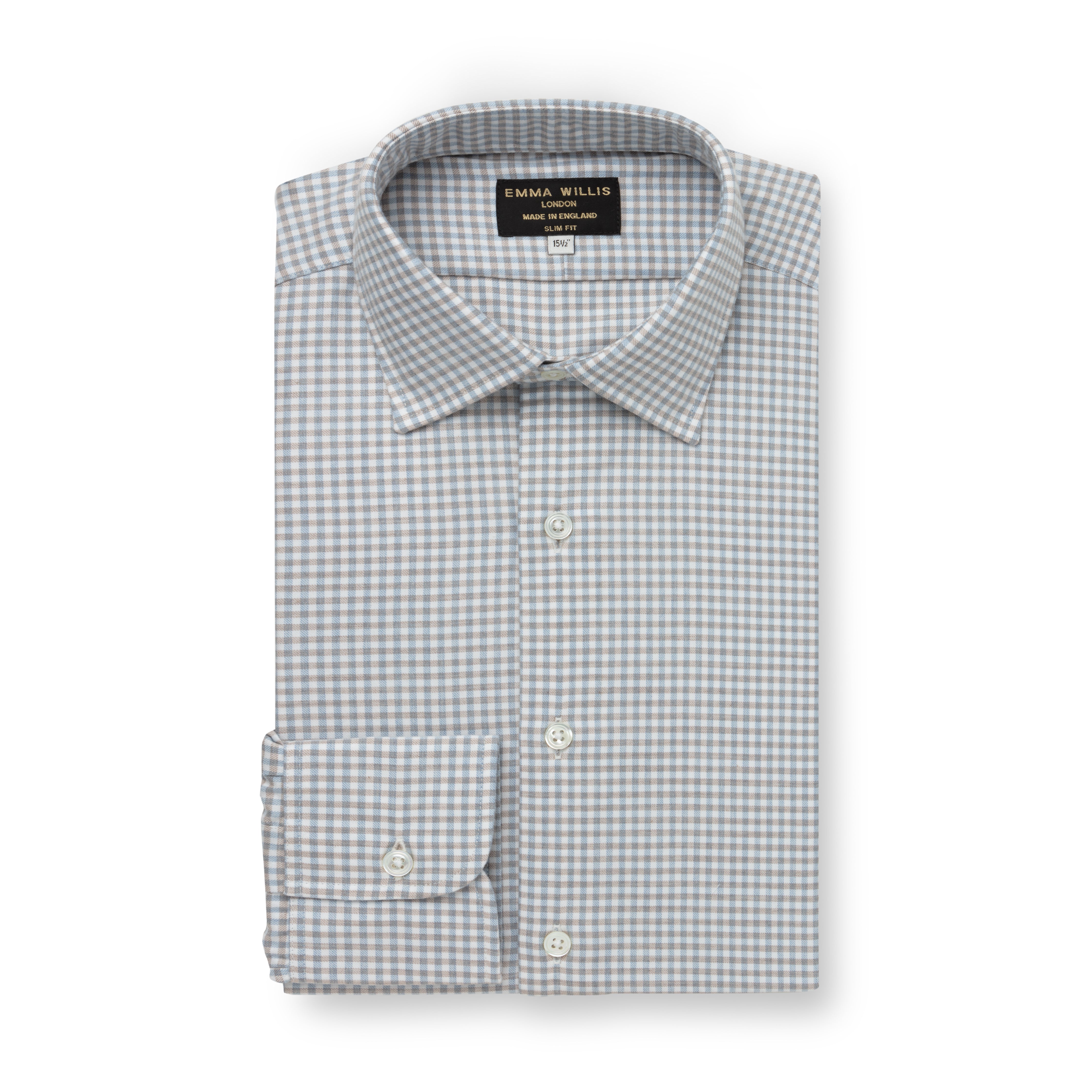 Sky/Mushroom Gingham Brushed Cotton Shirt