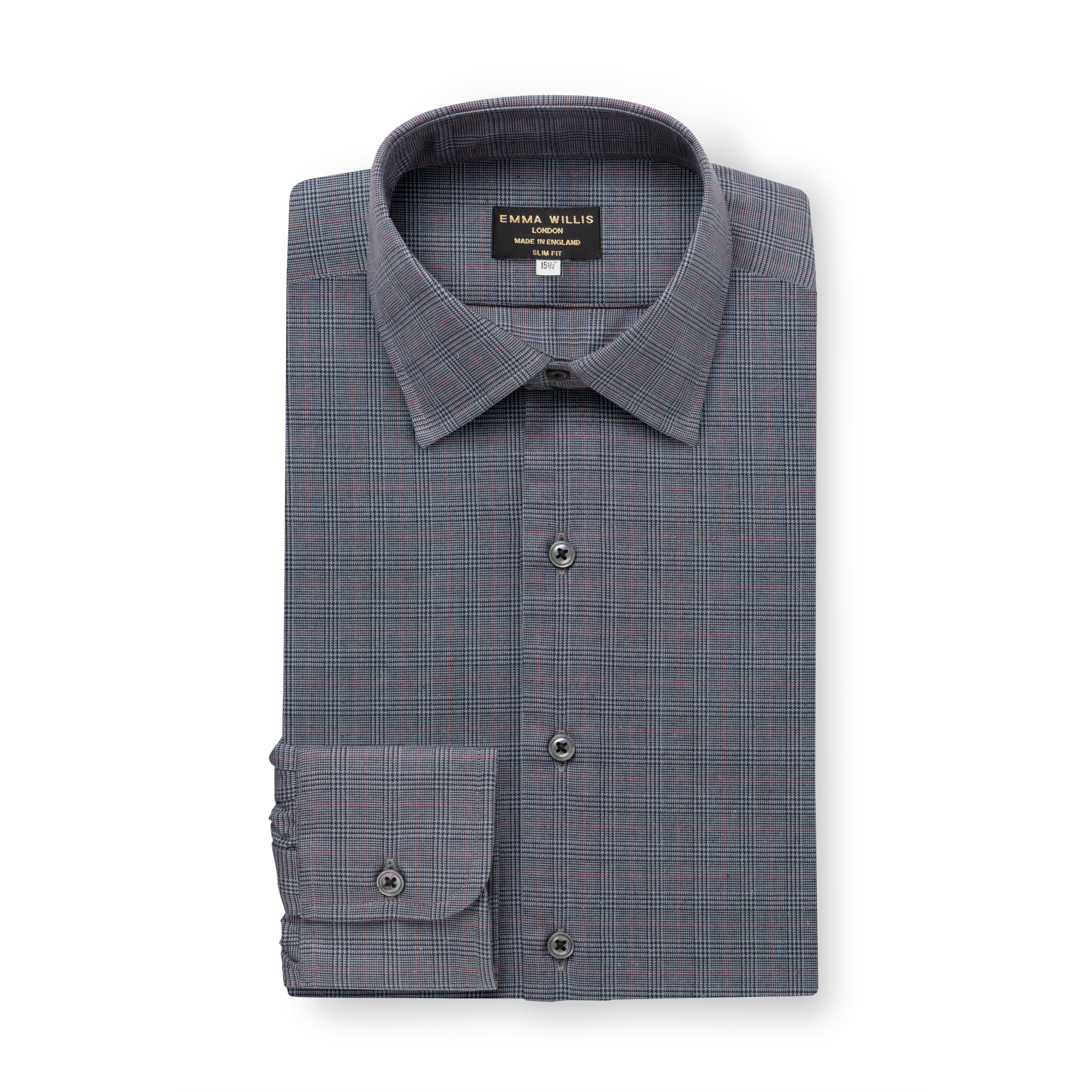 Slate Prince of Wales Check Brushed Cotton Shirt