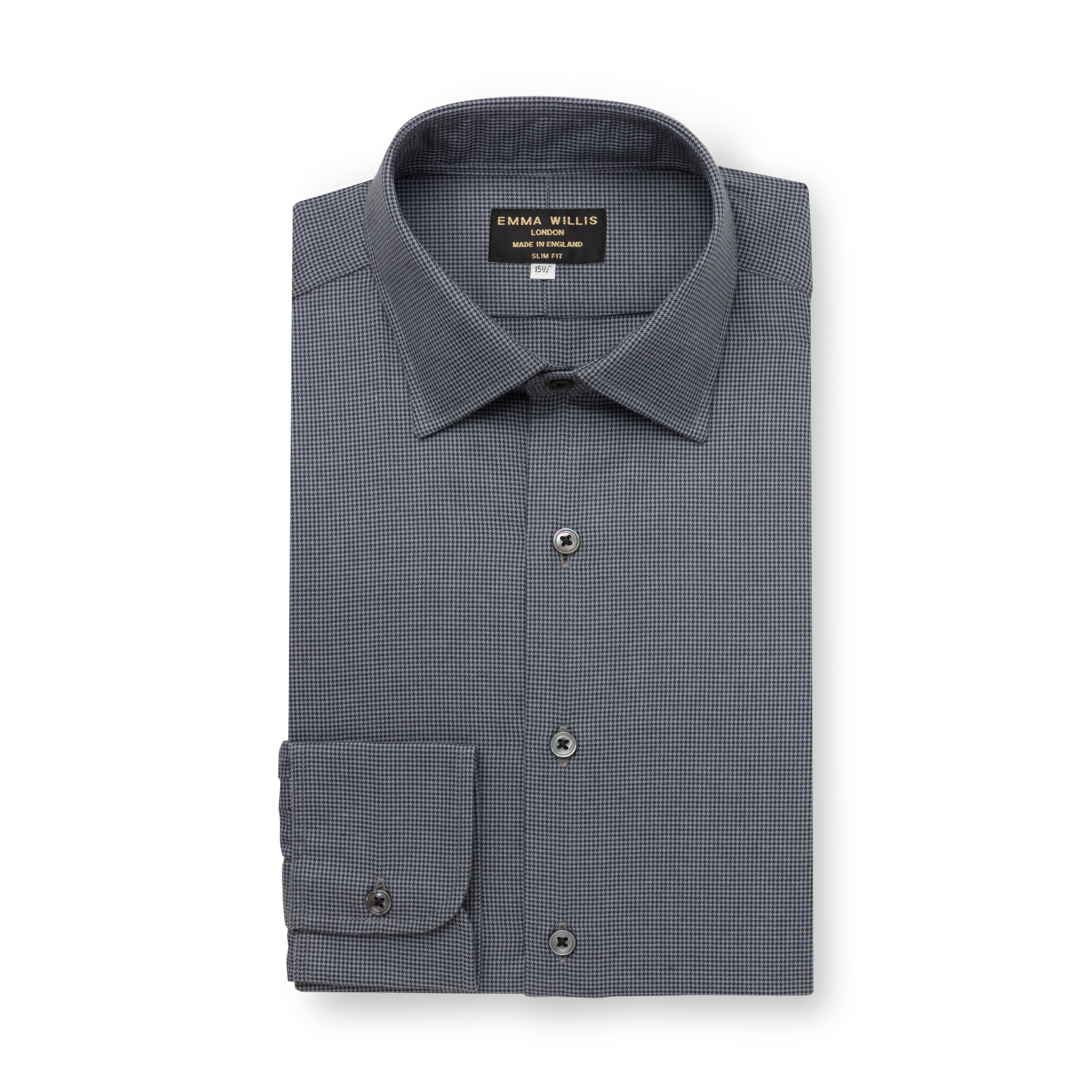 Slate/Black Houndstooth Check Brushed Cotton Shirt