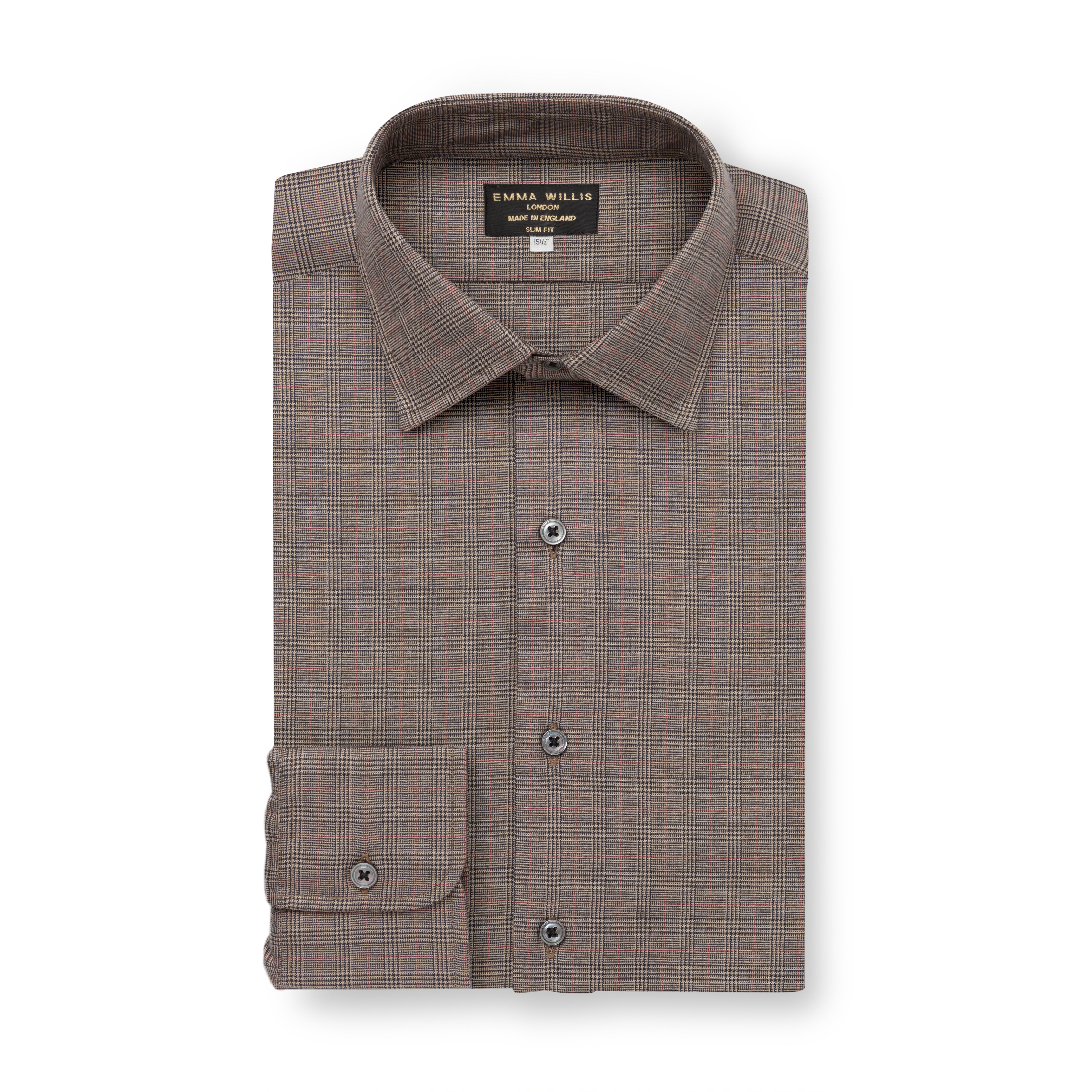 Tobacco Prince of Wales Check Brushed Cotton Shirt