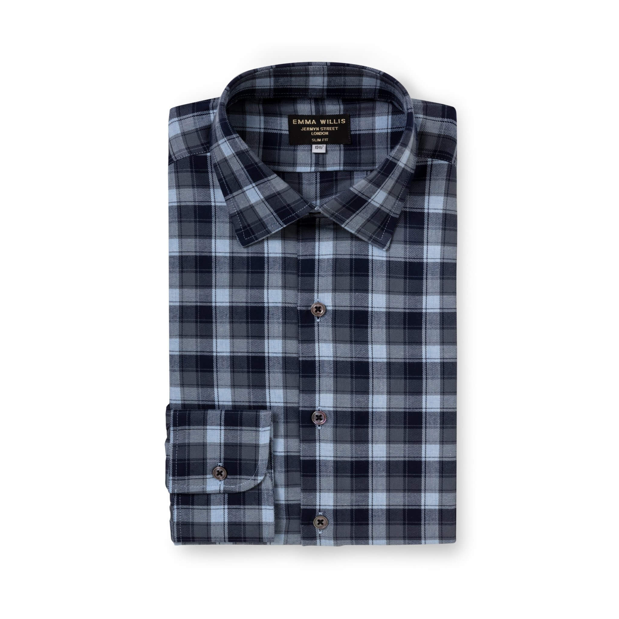 Midnight/Sky Plaid Brushed Cotton Shirt